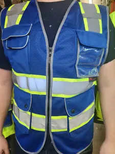 FX Safety Royal Blue Safety Vest mesh fabric with clear ID Pocket available Small to 2XL Blue Polyester mesh safety vest
