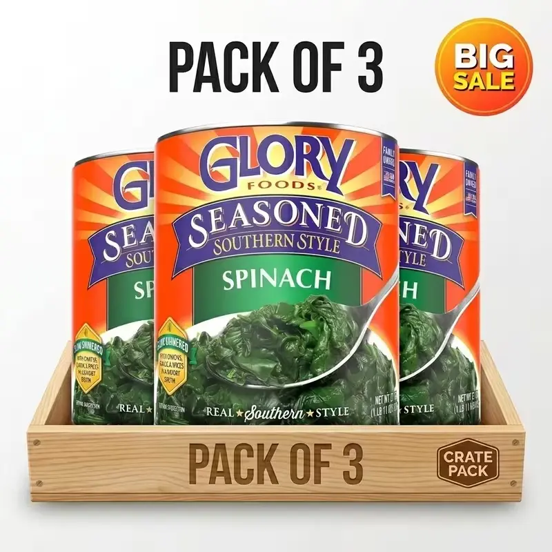 (3 PACK) Glory Foods Seasoned Southern Style Spinach – 27 oz Cans, Ready-to-Eat Seasoned Spinach for Sides, Meals & Pantry Use