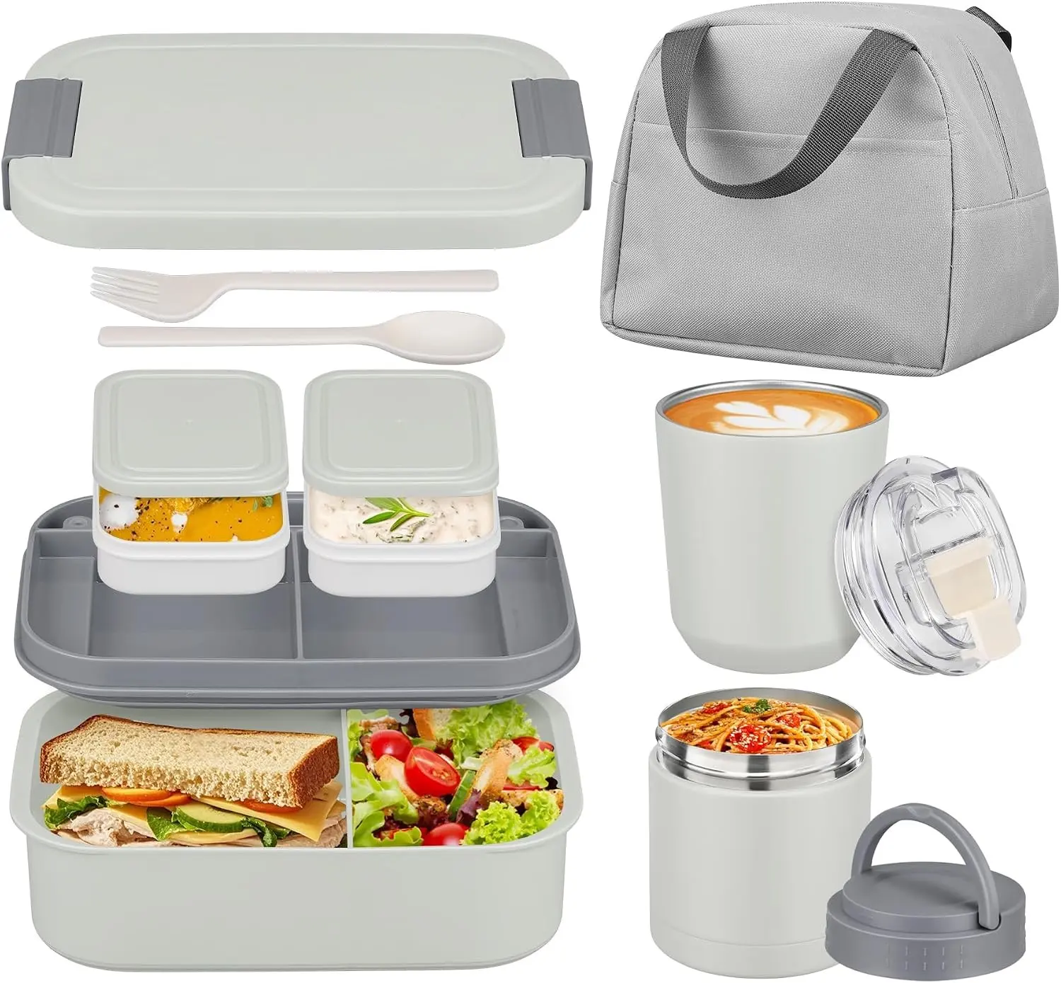Large Bento Lunch Box Set for Adults Kids Women with 10.5oz Soup Thermo,Coffee Tumblers Men Girls Boys Teenagers Leak-Proof Lunch Food Containers with Lunch BagGift.