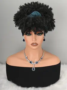 Afro Curly Wig with Glitter Headwrap, Synthetic Hair, Easy Wear Turban Style, Coily Hair, All Seasons