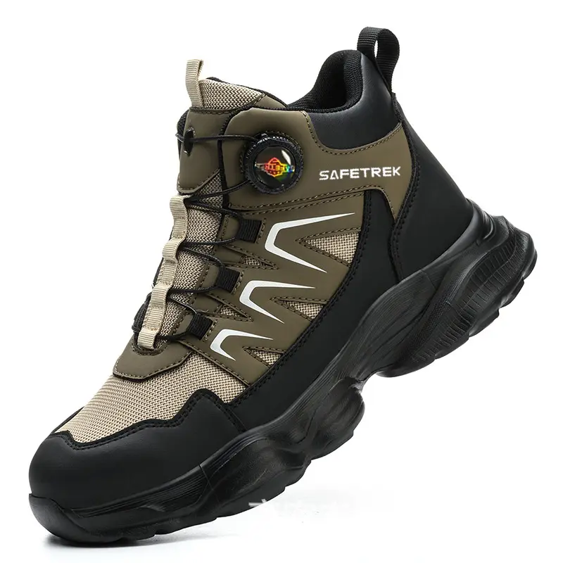Safety Boots with Steel anti puncture safety shoe Toe Cap shoe Sporty Industrial Construction Footwear Breathable, Comfortable non-slip EVA Shoe Sole & Sporty Design Khaki non slip work shoes steel toe shoes