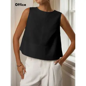 Mina Self 2025 Womens Linen Crop Tank Tops Summer Sleeveless Loose Comfy Casual Work Shirt Blouse Vest