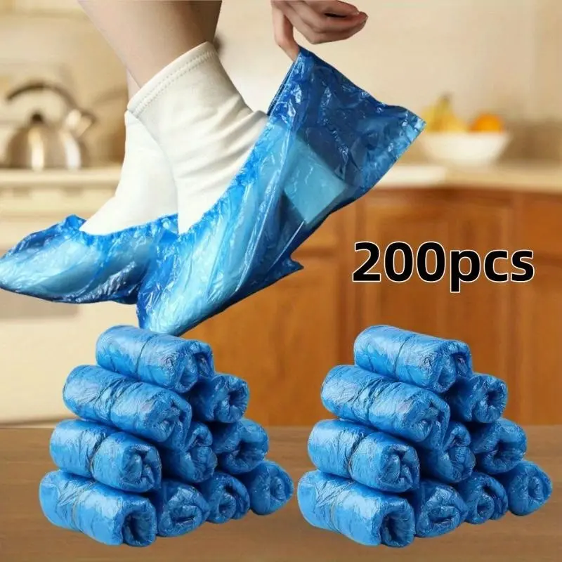 200-Pack Disposable Blue Boot Covers and Shoe Protectors, Waterproof Non-Slip Durable Safety Ground Protection, Ideal for Construction Sites Workplaces Indoor Carpets