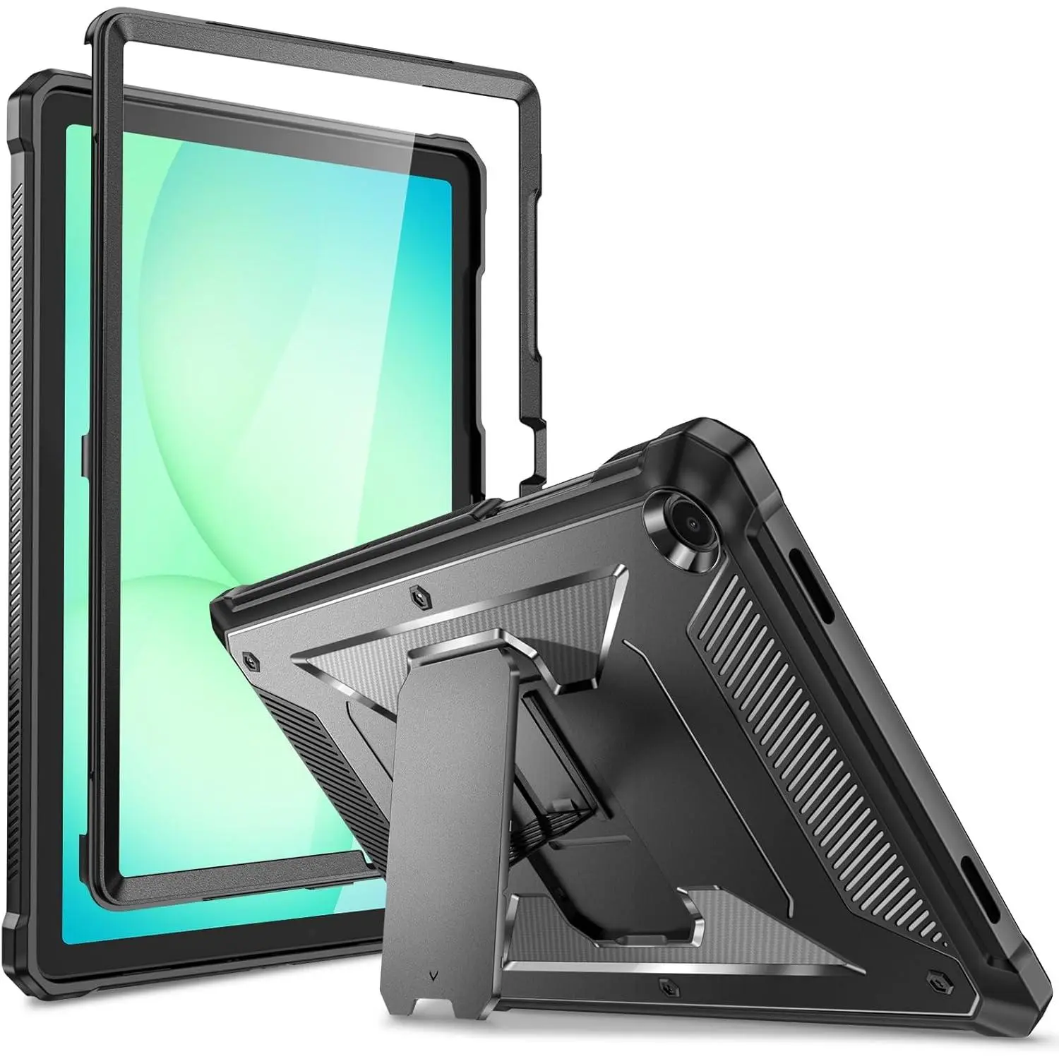 Shockproof Case for Samsung Galaxy Tab A11+ Plus 11 Inch 2025/ A9+ Plus 2023, Tuatara Rugged Unibody Hybrid Bumper Kickstand Cover Built-in Screen Protector, Black