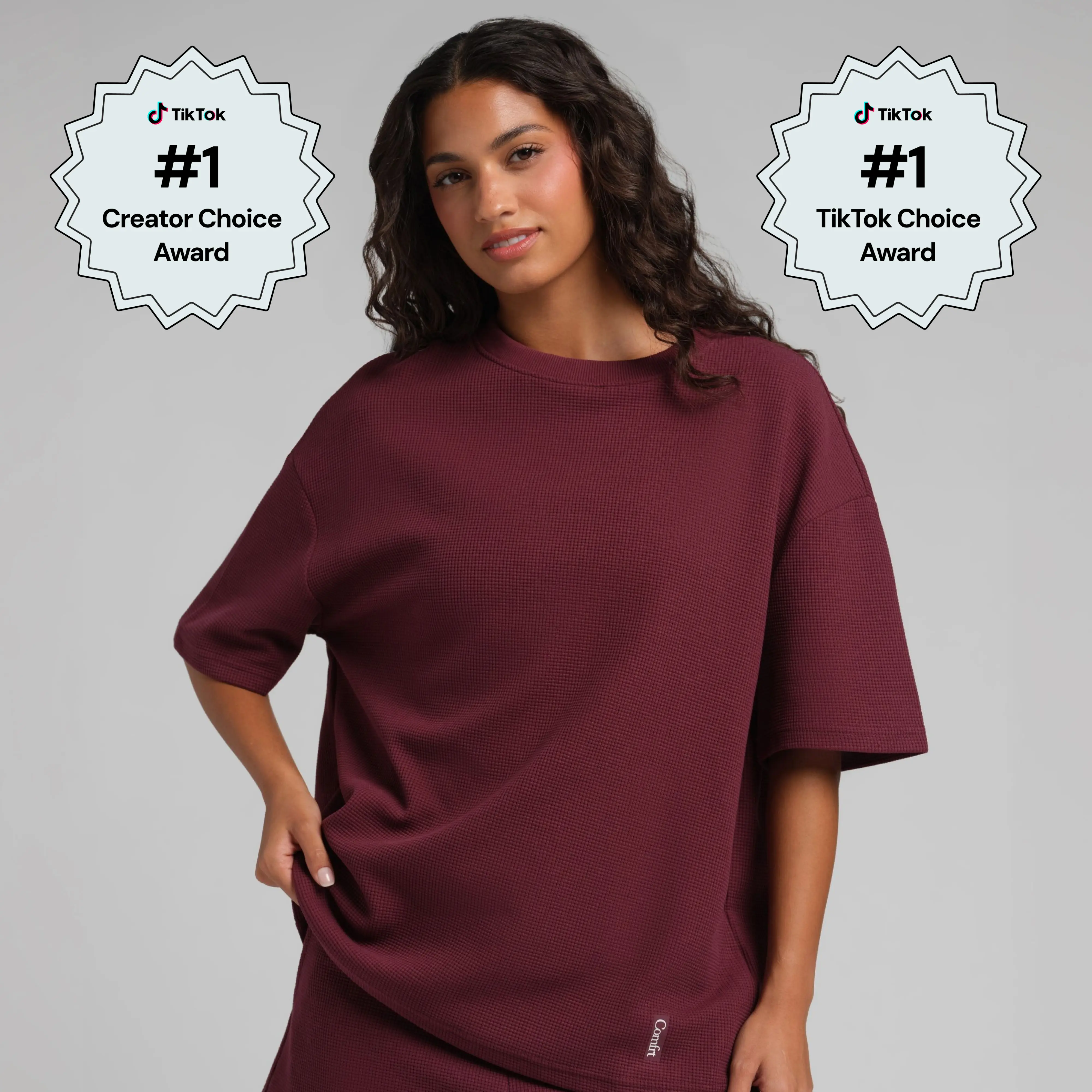 Comfrt | Waffle Lounge Tee | Textured Waffle Knit Casual Fit Loungewear Top