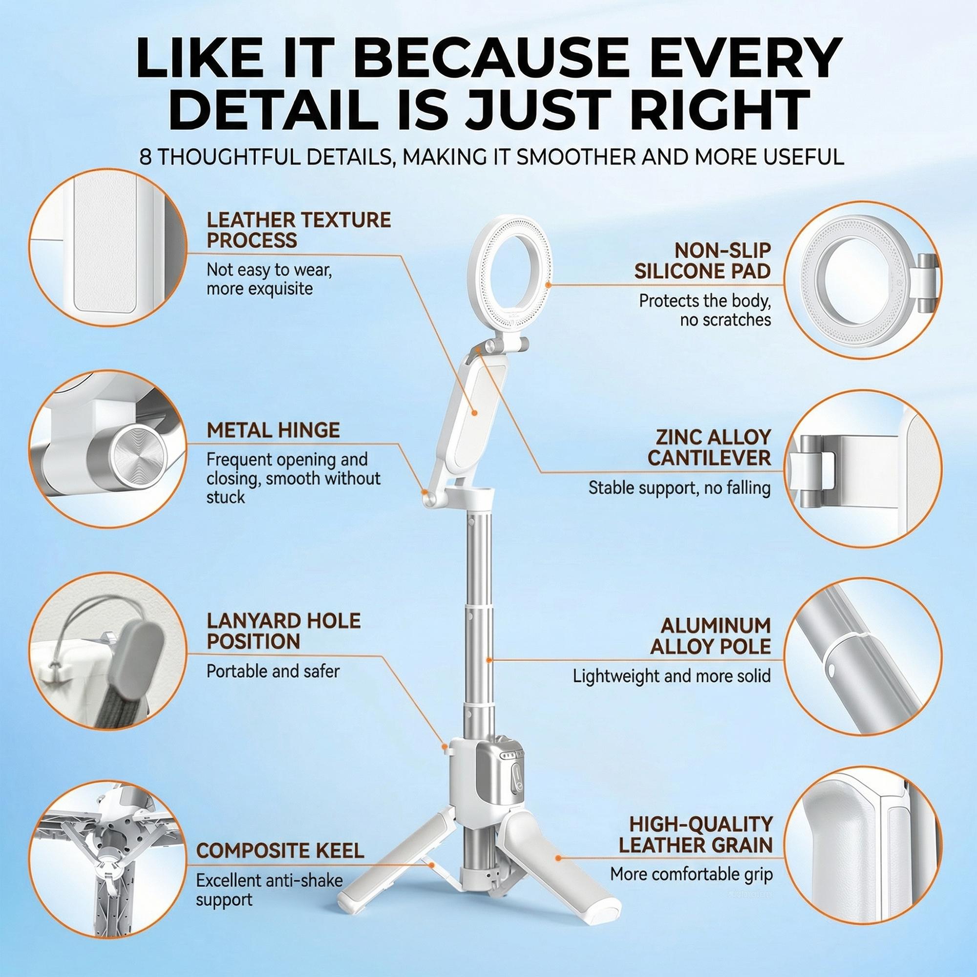 JOYYE Upgrated 6-in-1 Magnetic Selfie Stick Tripod with Remote Adjustable Zoom, Magnetic Phone Holder & Stabilizer, Extendable 180° Rotation, 3 Magnetic Rings, Compatible with Fill Light For Vlog Live Photo