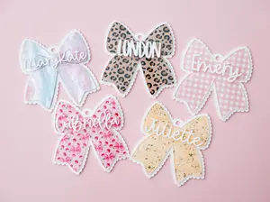 Scallop bow backpack name tag Bow backpack keychain Personalized keychain Gift for kids Custom bow keychain Personalized acrylic keychain