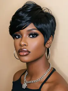 Pixie Cut Wig Straight Layered Natural, Human Hair Wigs for Women, Short Daily Party Cosplay Use, Machine Made Wig