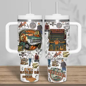 Wallen Music 40 oz Tumbler With Handle, Insulated Stainless Steel Travel Mug with Lid, Large Capacity Hot Cold Drink Cup, Durable Reusable Drinkware for Music Lovers Gift