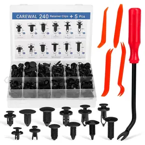 240 Pcs Bumper Clips Plastic Rivets Set 12 Most Popular Sizes with 5 Fastener Removers Auto Push Pin Retainer Kit
