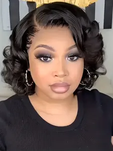 Black wig 13 * 4 Lace Front Wig 180% density No adhesive, just put it on and go! Suitable for black women Wavy hair Pre-plucked hair / Ladies' gift / Daily wear 8-16 inches Glueless Wig (mixed wigs - a blend of real hair and synthetic fibers)