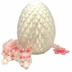 Cherry Blossom Dragon with Dragon Egg, 3D Articulated White and Pink Cherry Blossom Dragon, Fidget ADHD Sensory Dragon Magical Decor Plastic Ornaments Decoration