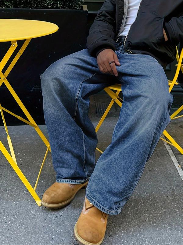 Men's Plus Size Classic Fashion Washed Denim Jeans, Relax Fit Baggy, Comfortable Fit, Stylish Design, Perfect for Everyday Wear