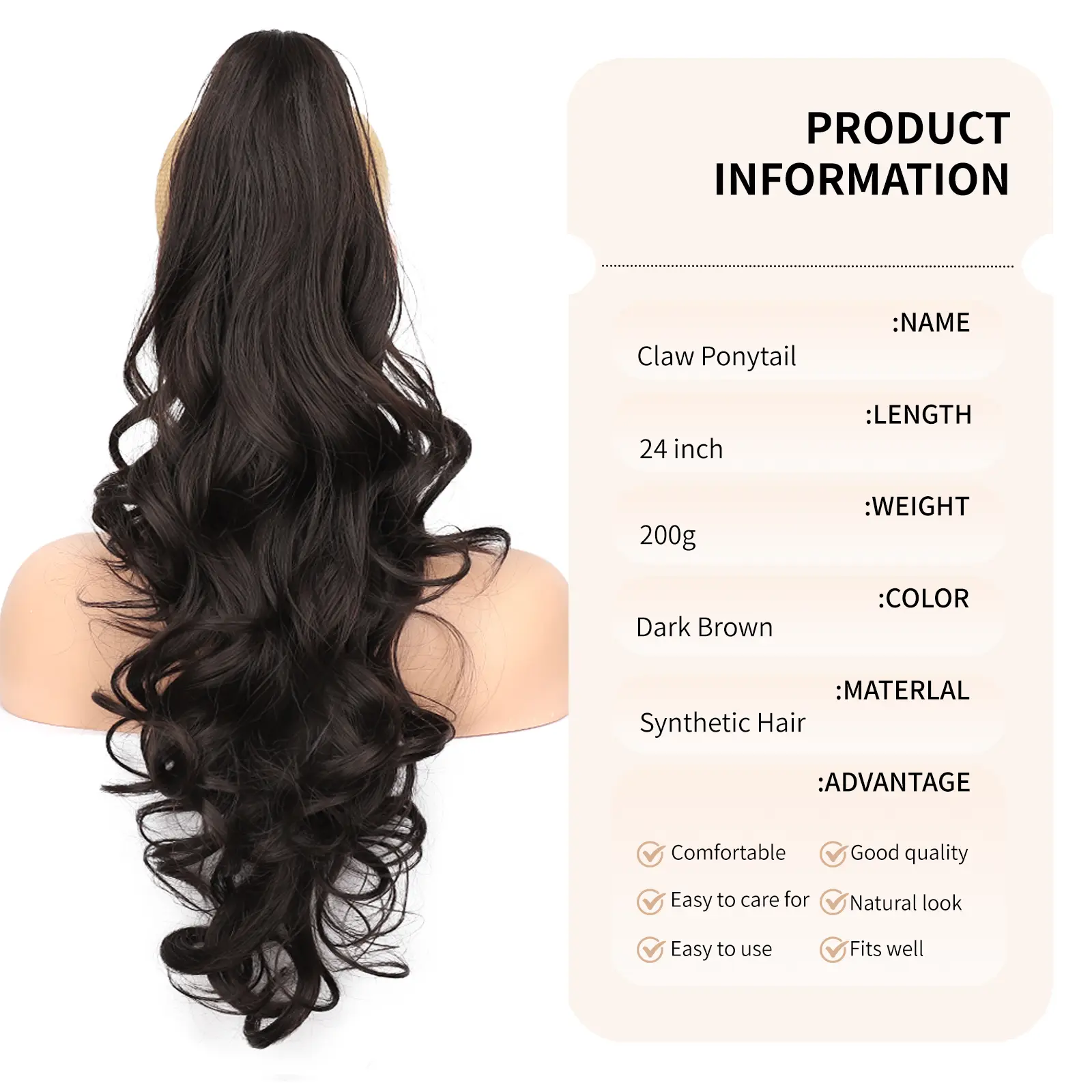 Kookastyle 24" Curly Wavy Ponytail Extension with Claw Clip Long Hairpiece for Women Natural Looking Jaw Clip on Ponytails Kookastyle 24" Curly Wavy Ponytail Extension with Claw Clip Long Hairpiece for Women Natural Looking Jaw Clip on Ponytails
