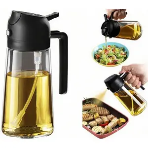 2 in 1 Oil Sprayer for Cooking, Oil Dispenser for Kitchen Gadgets, 16oz/470ml Premium Food-Grade Oil Bottle, for Salad, Air Fryer, BBQ (Transparent)
