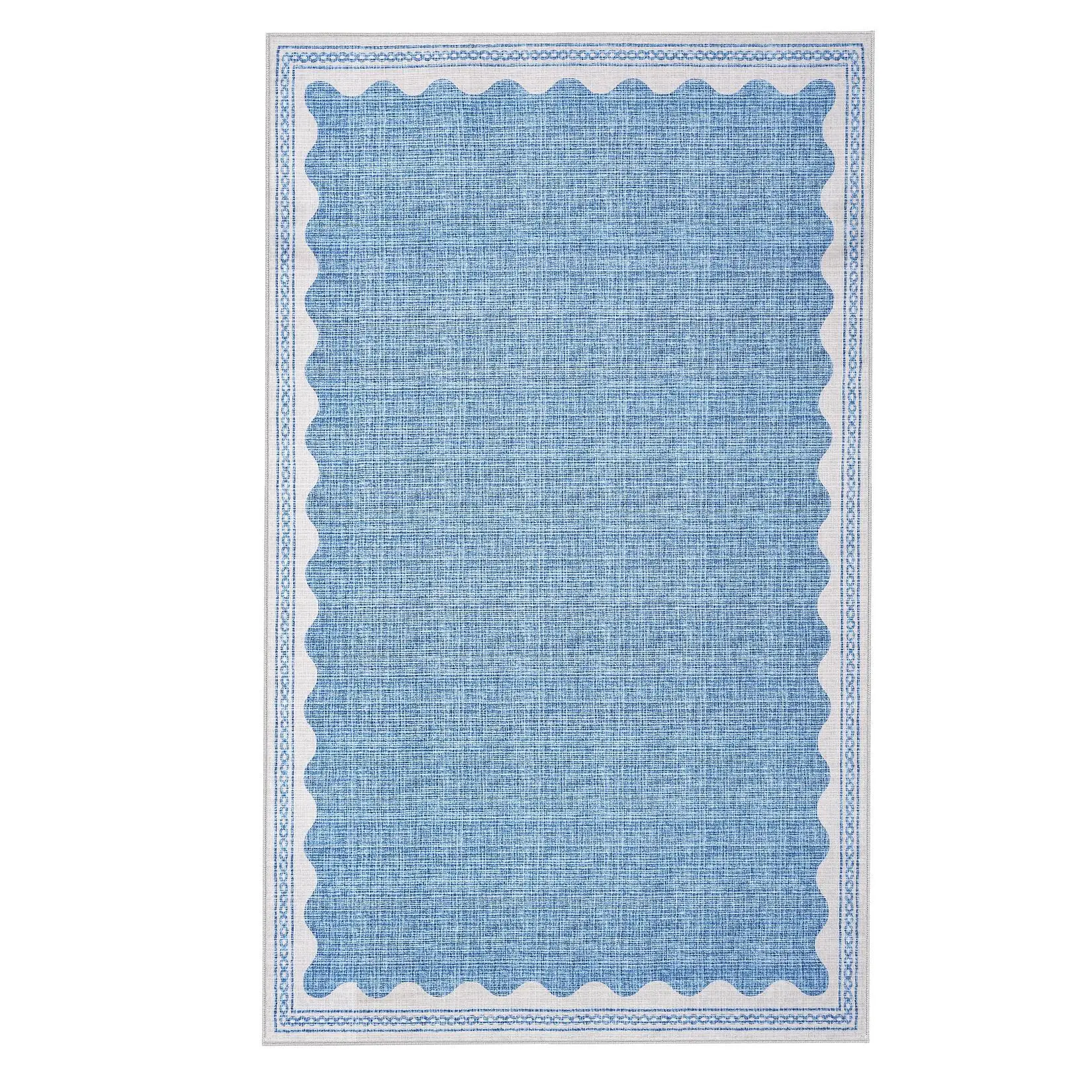 9 x 12 ft Polyester Blue Rectangular Indoor Bedroom Living Room Scalloped Modern Machine Washable Area Rug-C