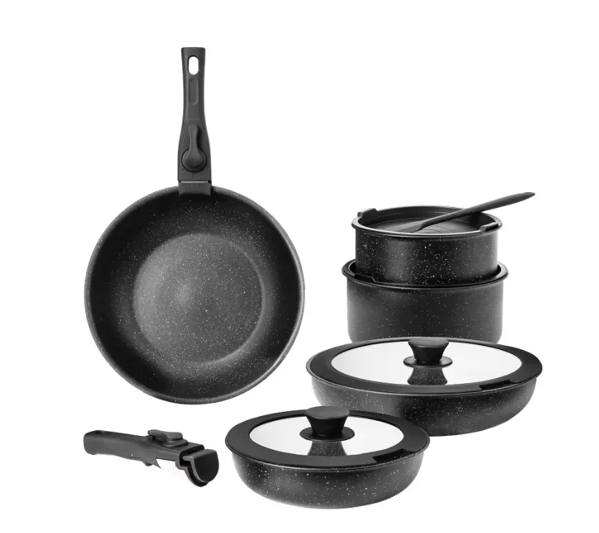 CONCETTA 12pcs Non-Stick Cookware Set, Pots and Pans Set with Spatula and Detachable Handle for Kitchen