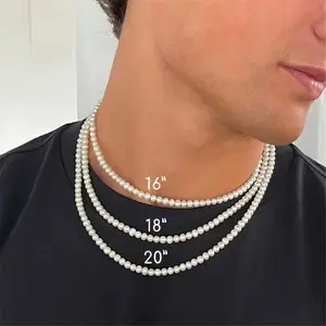 Cool Artificial White Pearl Necklace, 1 Pc Choker Beaded Chain for Men and Women Fashion Jewelry Gift
