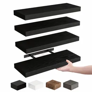 TOMNK 4/8pcs 15.8in Floating Shelves For Wall, Wall Mounted Rustic Wood Shelves For Bathroom, Bedroom, Living Room, Kitchen, Hanging Shelf For Books/Storage/Room Decor, With 22lbs Capacity, Black/Brown/White/Gray
