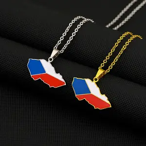 Czech Republic map flag pendant necklace Unisex Couple jewelry Promise gift