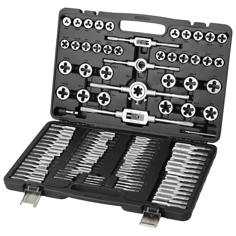 【toolupgrade】VEVOR Metric Tap and Die Tool Kit Set, 35-Piece HRC55-62 Hardened Corrosion-Resist Bearing Steel Hand Tools (M2-M18 Sizes), Double-Polished Accessories with Storage Case, 2 Die Wrenches for Thread Cutting, Father's Day Gift