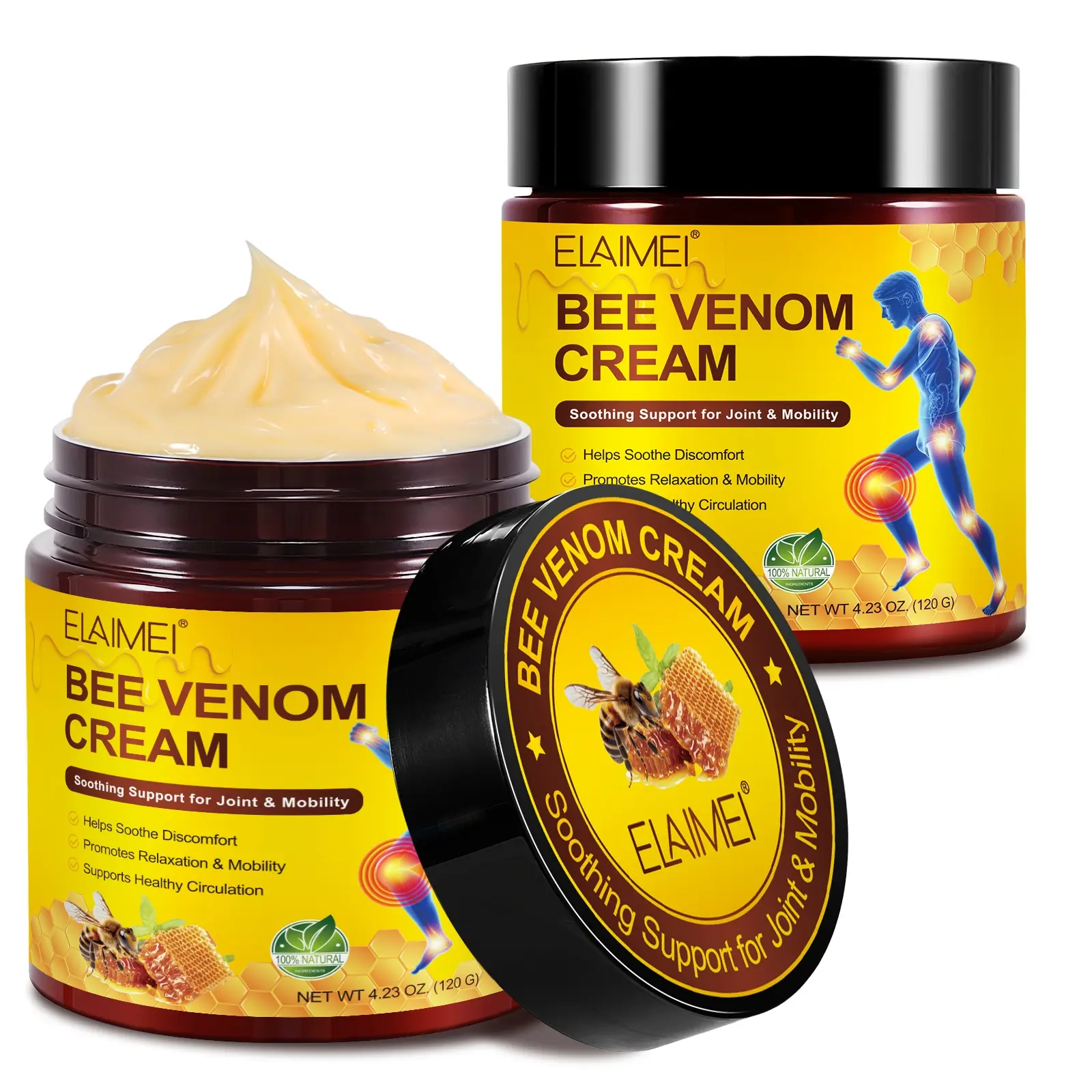 ELAIMEI Bee Venom Arthritis Pain Relief Ointment 120g. The ointment is soft and conforms to the skin, offering excellent breathability, It is suitable for individuals who frequently engage in fitness activities, office wor Pain Relief Cream