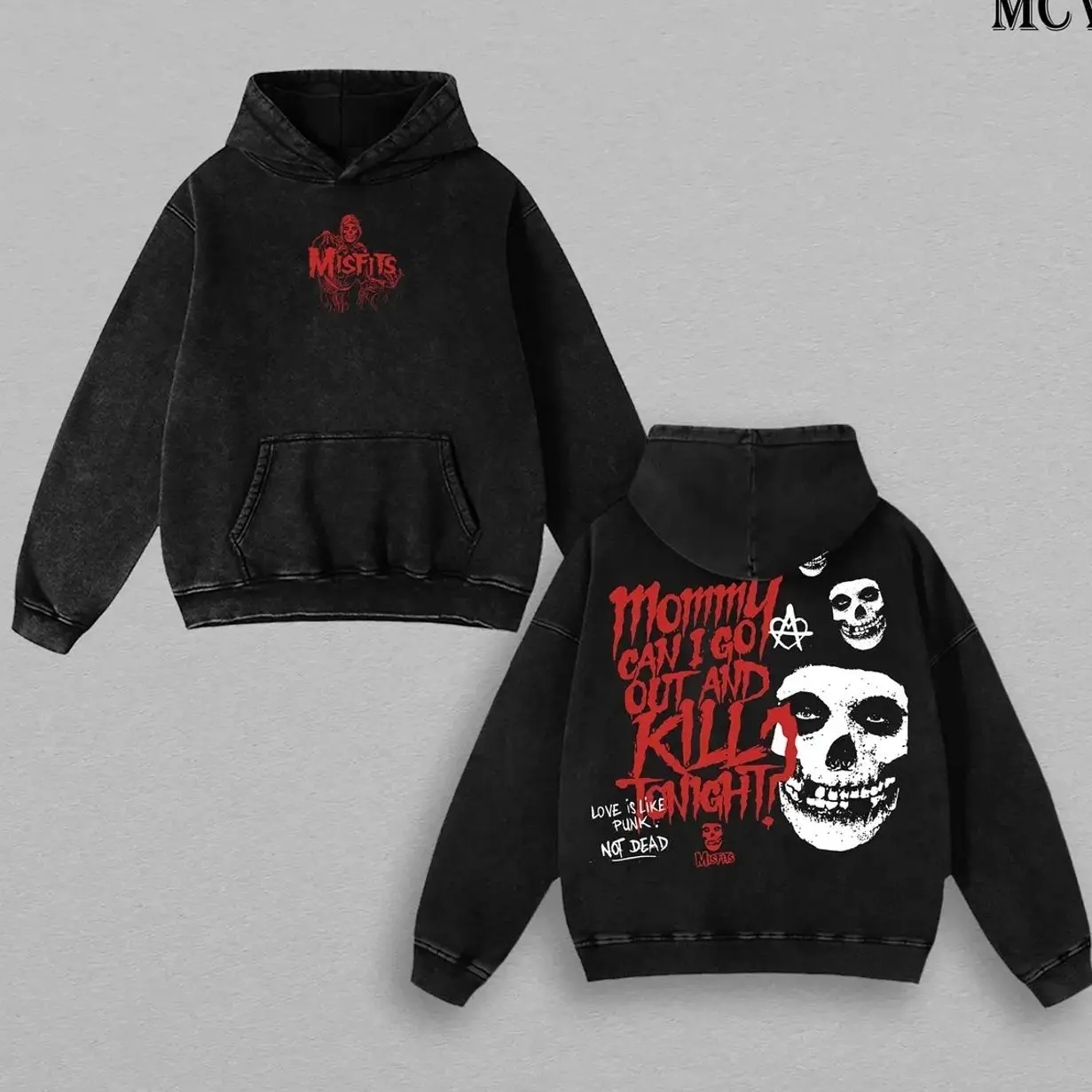 Misfits Band Hoodie Washed – Mommy Can I Go Out And Kill Tonight Vintage Heavy Cotton Oversize Unisex Horror Punk Graphic T-Shirt, Misfits Hoodie & Sweatshirt Retro Punk Rock Streetwear Concert Tour Fan Merch Collector Top for Men and Women Fans A7C