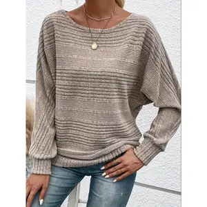 Womens casual batwing sleeve sweater-comfy pullover with solid crew neck, perfect for everyday wear Knitwear Tops