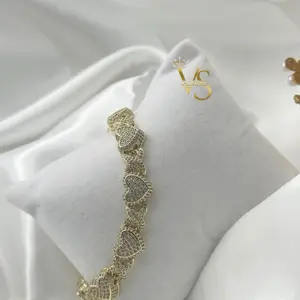 Valdes Luxury Heart Bracelet 14K Gold Plated High Quality Daily Wear Zirconia Bracelet