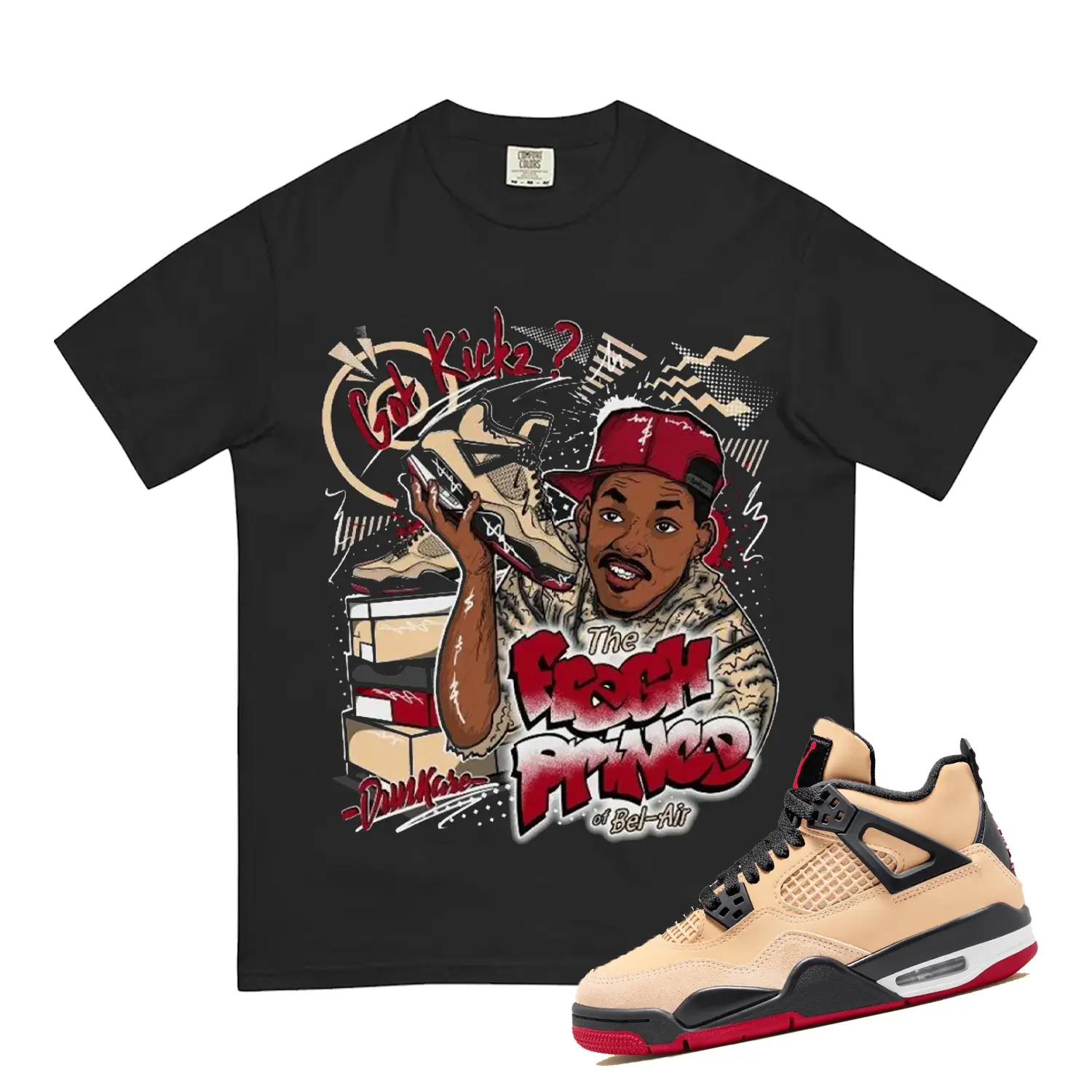 Shirt to Match Jordan Retro Pizza GS 4s Featuring Fresh Sneaker 90s Design