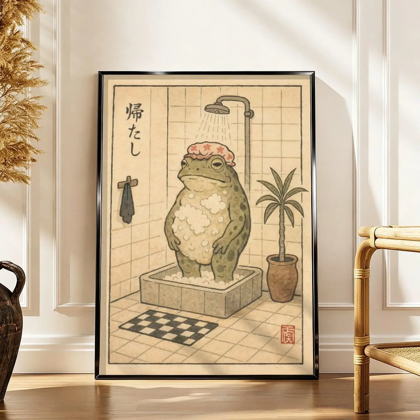 Frog Print Anime Poster - Funny Bathroom Decor, Unique Vintage Decoration, Home Supplies Art Wall Decoration, Funny Print Design, Whimsical Aesthetic