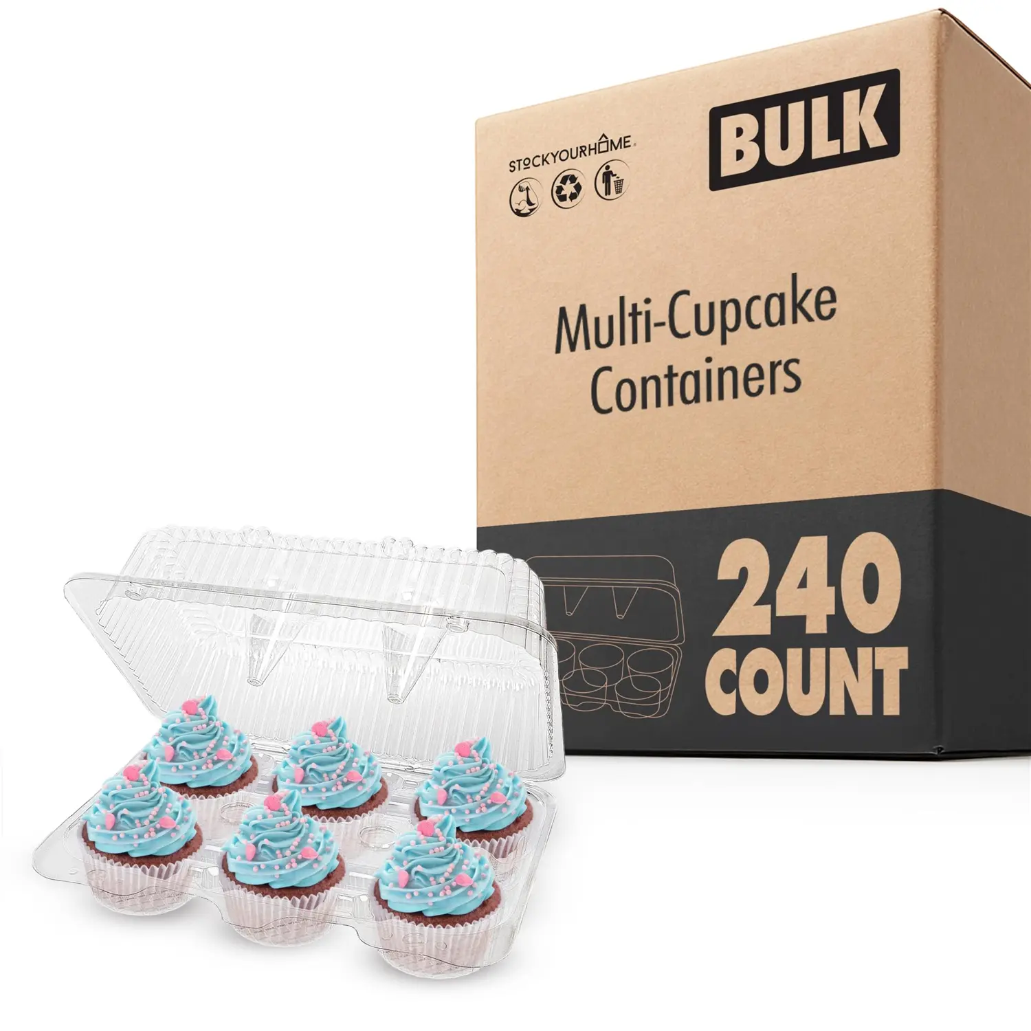 Multi-Cupcake Containers - 6 Compartments - 40ct-Case Pack