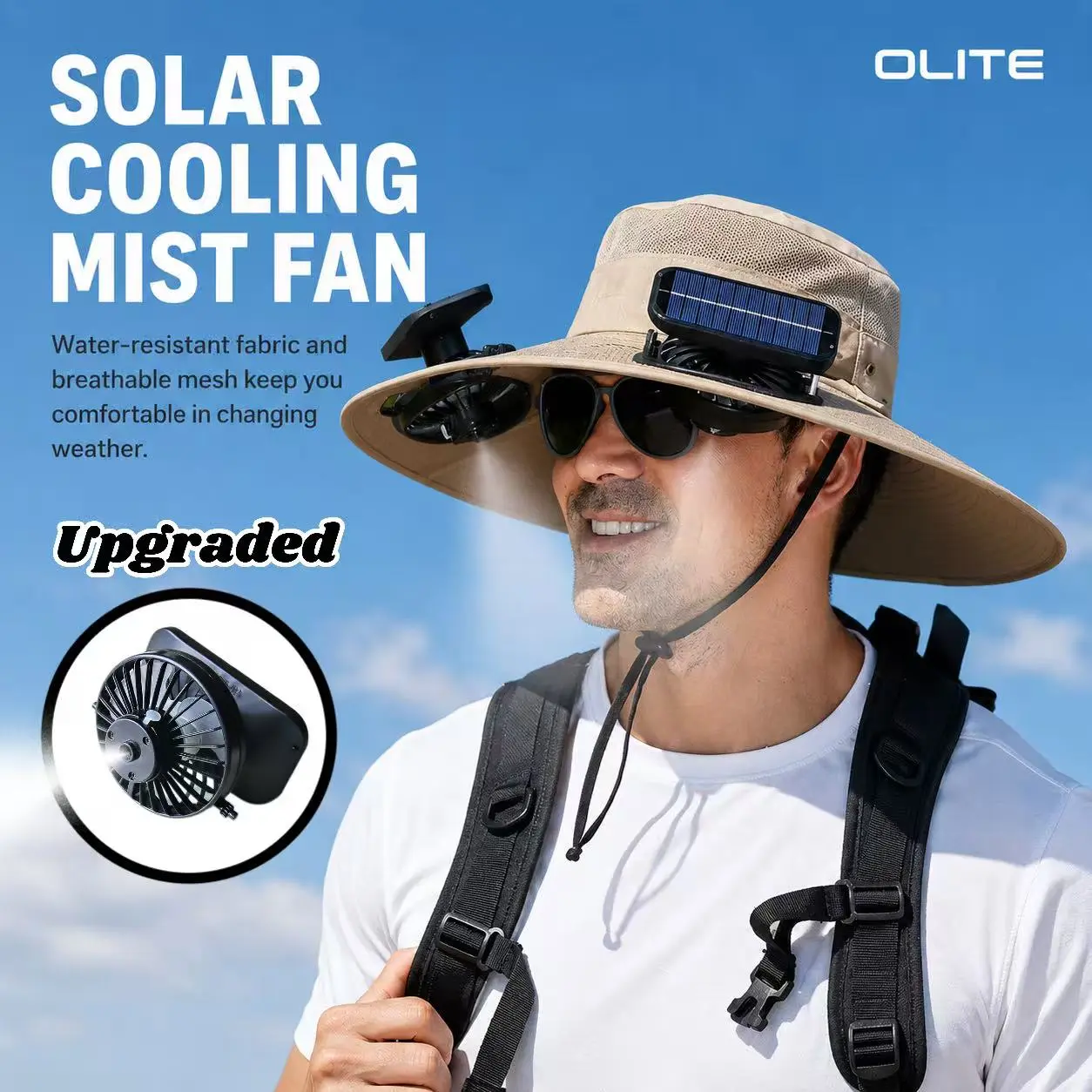 Upgraded Solar-Powered Cooling Fan Hat — Misting Sun Protection Hat | Instant Physical Cooling | Water-Resistant Material | Unisex Fit | Perfect for Sporting Events, Fishing, Outdoor Work, Hiking & Camping