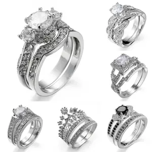 New Arrival Unisex Couple's 2-Piece Creative Accessory Set, White Zircon Jewelry with Engagement Crown Ring and Matching Band, Accessories for Women,summervibes
