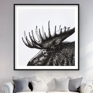 212 MAIN 48x48 in. Minimalist Nature-Themed Framed Moose Plume Print Artwork, Matted Black Frame, Decorative Wall Art for Home Decoration, Room Accent