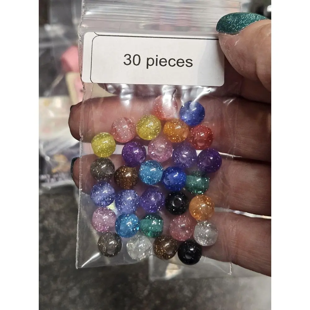 8mm Glitter Beads - 30 Pieces, Multicolor, Perfect for Crafts and DIY Projects