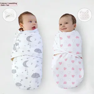 2-Piece Baby Swaddle Set, Adjustable Velcro Design, All-Seasons Infant Cap Included, Anti-Jump Swaddle, Easy-On Easy-Off