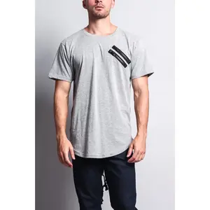 Chest Double Zipper Fishtail Long Length Curved Hem T-Shirt