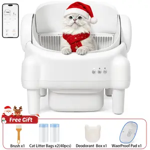 ECORUI Self-Cleaning Cat Litter Box Open Top Automatic with App Control for Multiple Cats Safety Sensors Odor Control Cream White Large Waste Bin Includes 2 Liners