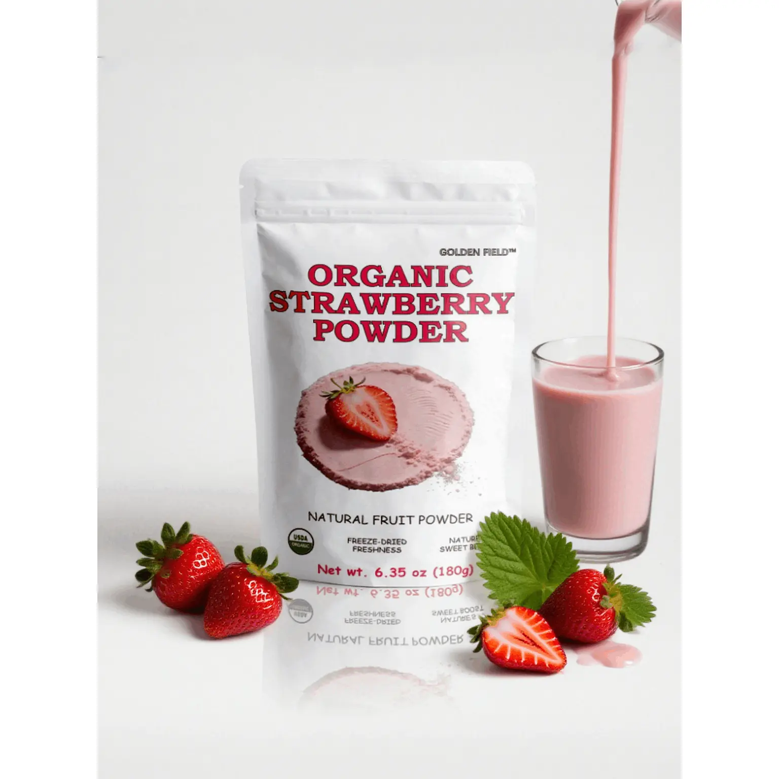 GOLDEN FIELD Premium Strawberry Powder– Perfect for Smoothies, Cakes & Ice Cream