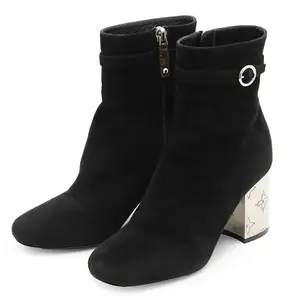 Pre-owned Louis Vuitton Suede Small Leather Goods Metal Monogram Flower Heel Boots