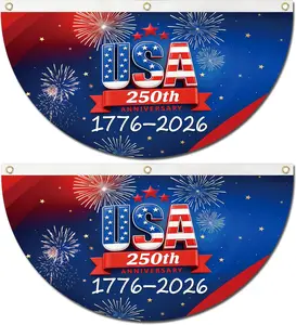 Anniversary Fan FlagsDecorative Half Moon Bunting Flags for Indoor Outdoor Home Garden Yard Party Festival Decoration