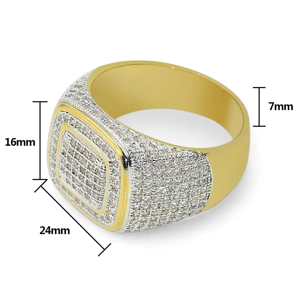 Gold Plated Micro-Inlaid Zircon Ring Personalized Hip Hop Men's Complete Sizes Copper Full Diamond Ring