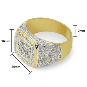 Gold Plated Micro-Inlaid Zircon Ring Personalized Hip Hop Men's Complete Sizes Copper Full Diamond Ring