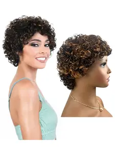 100% Human Hair Short Kinky Curly Wig, Elegant Fairy Wig, Breathable Cap, Natural, Suitable for Daily Wear and Parties