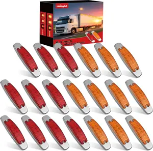Nilight 20 Pack 6.3 Inch Rectangle Amber Red Side Marker Lights 12 LED 3 Functions (High/Low/Strobe) IP67 Waterproof Stainless Steel Chrome Bezel 12V Surface Mount for Truck Trailer RV SUV Boat