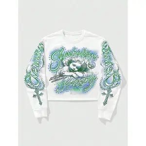 Men's Street Style Essential, Vintage Angel Print Hoodie Sweatshirts, Rhinestone Craft + Unique Design, Short Loose Fit Casual Fashion, Menswear
