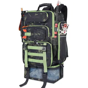 Fishing Backpack with Cooler, 45L Tackle Backpack with Rod Holders & Insulated Lunch Bag, Large Outdoor Fishing Bag for 4 Tackle Boxes & Gears