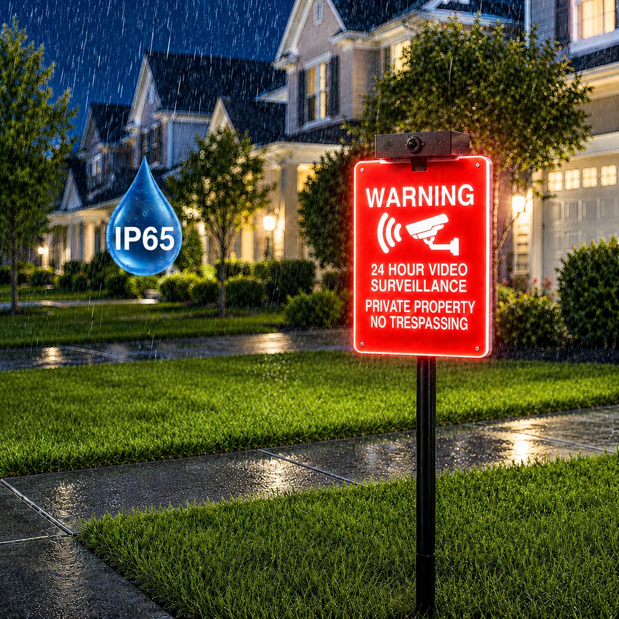Naturuxa 2pcs Solar Security Warning Signs with Dummy Camera - IP65 Waterproof, Automatic Night-Glow Deterrent, Upgraded Materials, Path Lighting, Solar Outdoor Lights; Easy Install via Zip Ties/Wall Mount; For Private Property, Farms
