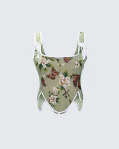 Samara Green Floral Jacquard Corset Top
